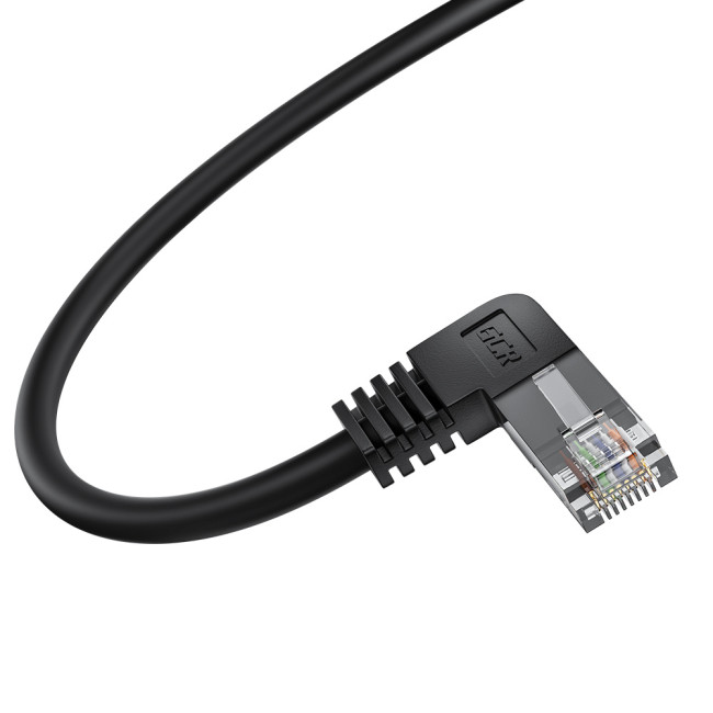 GCR Патч-корд прямой 1.0m UTP кат.5e, черный, правый угол, литой, ethernet high speed, RJ45, T568B, GCR-53123 Greenconnect RJ45(m) - RJ45(m) Cat. 5e 1м чёрный