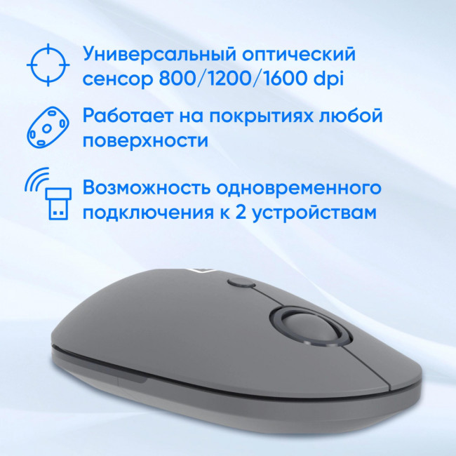 Мышь Oklick 408MW графитовый оптическая 1600dpi silent беспров. USB для ноутбука 4but (2007533) Oklick 2007533