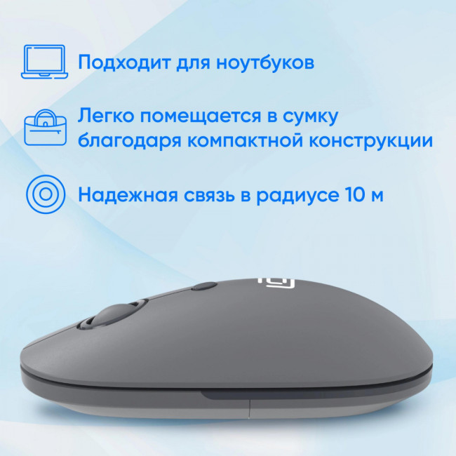 Мышь Oklick 408MW графитовый оптическая 1600dpi silent беспров. USB для ноутбука 4but (2007533) Oklick 2007533