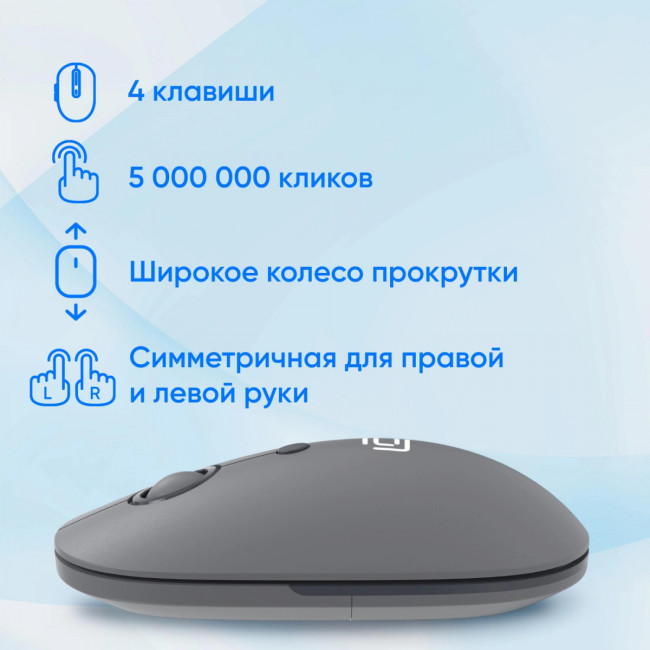 Мышь Oklick 408MW графитовый оптическая 1600dpi silent беспров. USB для ноутбука 4but (2007533) Oklick 2007533