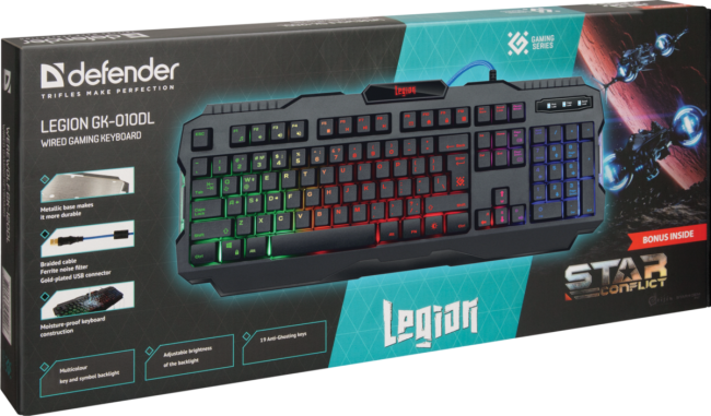 Defender Проводная игровая клавиатура Legion GK-010DL RU,RGB подсветка,19 Anti-Ghost Defender Legion GK-010DL