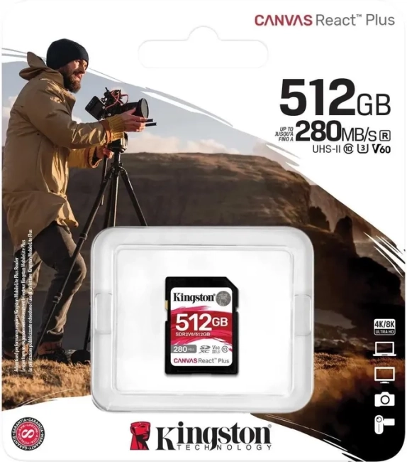 Карта памяти  Kingston 512GB SDXC Canvas React Plus UHS-II 280R/100W U3 V60 Kingston SDR2V6/512GB
