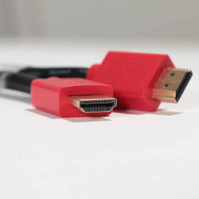 GCR Кабель 1.5m HDMI версия 1.4, черный, красные коннекторы, OD7.3mm, 30/30 AWG, позолоченные контакты, Ethernet 10.2 Гбит/с, 3D, 4K GCR-HM450-1.5m, экран Greenconnect GCR-HM450-1.5m