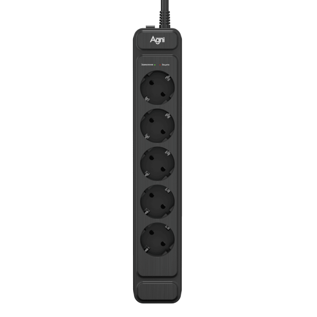 Сетевой фильтр AGNI плоский TP-FS5E-3m-black, 5 розеток Schuko, чёрный, кабель 3 метра, мощность нагрузки 4000 Вт, 16А, заземление, защита от короткого замыкания, сечение кабеля 3 х 1.5 кв.мм., размер 324x59x39 мм. AGNI TP-FS5E-3m-black Сетевой фильтр AGNI плоский TP-FS5E-3m-black, 5 розеток Schuko, чёрный, кабель 3 метра, мощность нагрузки 4000 Вт, 16А, заземление, защита от короткого замыкания, сечение кабеля 3 х 1.5 кв.мм., размер 324x59x39 мм. AGNI TP-FS5E-3m-black