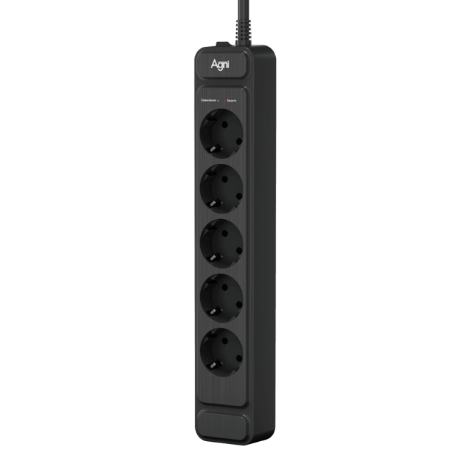 Сетевой фильтр AGNI плоский TP-FS5E-3m-black, 5 розеток Schuko, чёрный, кабель 3 метра, мощность нагрузки 4000 Вт, 16А, заземление, защита от короткого замыкания, сечение кабеля 3 х 1.5 кв.мм., размер 324x59x39 мм. AGNI TP-FS5E-3m-black Сетевой фильтр AGNI плоский TP-FS5E-3m-black, 5 розеток Schuko, чёрный, кабель 3 метра, мощность нагрузки 4000 Вт, 16А, заземление, защита от короткого замыкания, сечение кабеля 3 х 1.5 кв.мм., размер 324x59x39 мм. AGNI TP-FS5E-3m-black