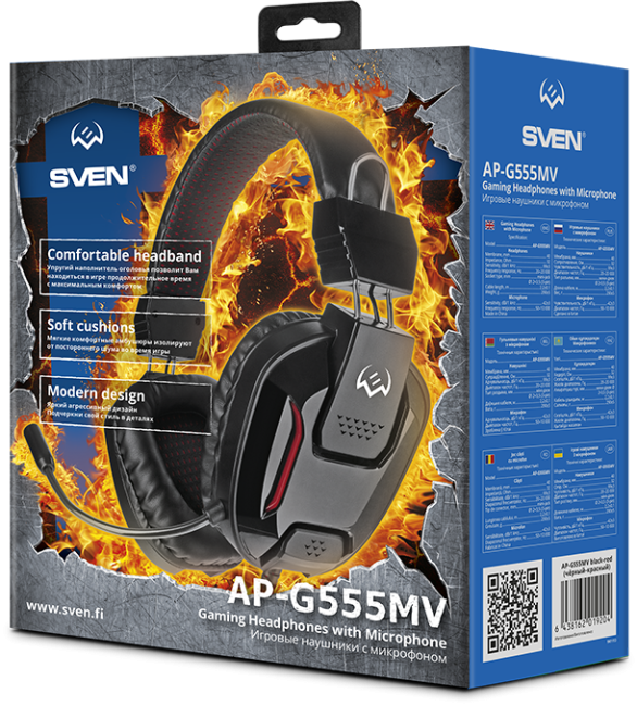 Игровые наушники с микрофоном SVEN AP-G555MV, черный-красный Sven AP-G555MV Игровые наушники с микрофоном SVEN AP-G555MV, черный-красный Sven AP-G555MV