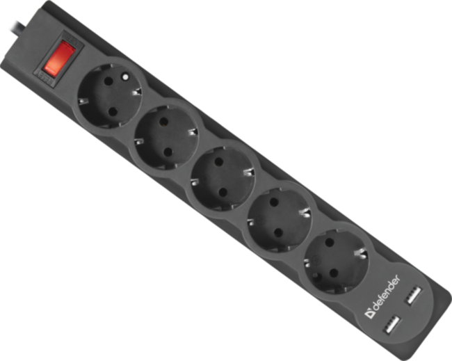 Сетевой фильтр Defender DFS 755 5,0 м, 5 розеток, 2xUSB, 2.1A Defender DFS 755 (5 м, 5 розеток)