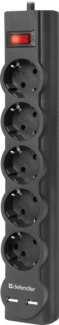 Сетевой фильтр Defender DFS 755 5,0 м, 5 розеток, 2xUSB, 2.1A Defender DFS 755 (5 м, 5 розеток)