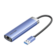 Сетевой адаптер Vention USB 3.0 M/Gigabit Ethernet RJ45+OTG хаб 3xUSB Синий - 0.15м. Vention TGFSB