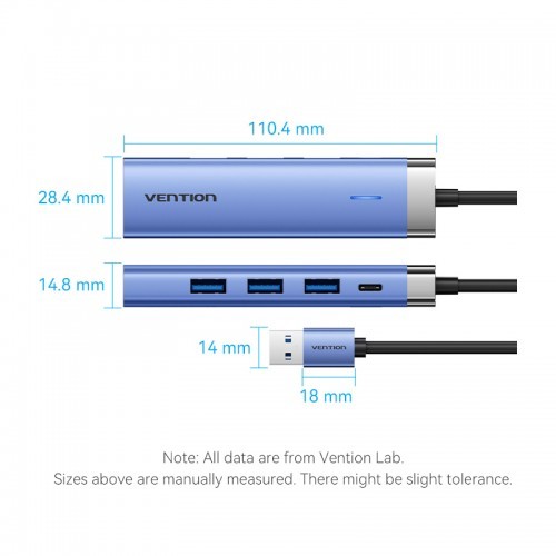 Сетевой адаптер Vention USB 3.0 M/Gigabit Ethernet RJ45+OTG хаб 3xUSB Синий - 0.15м. Vention TGFSB