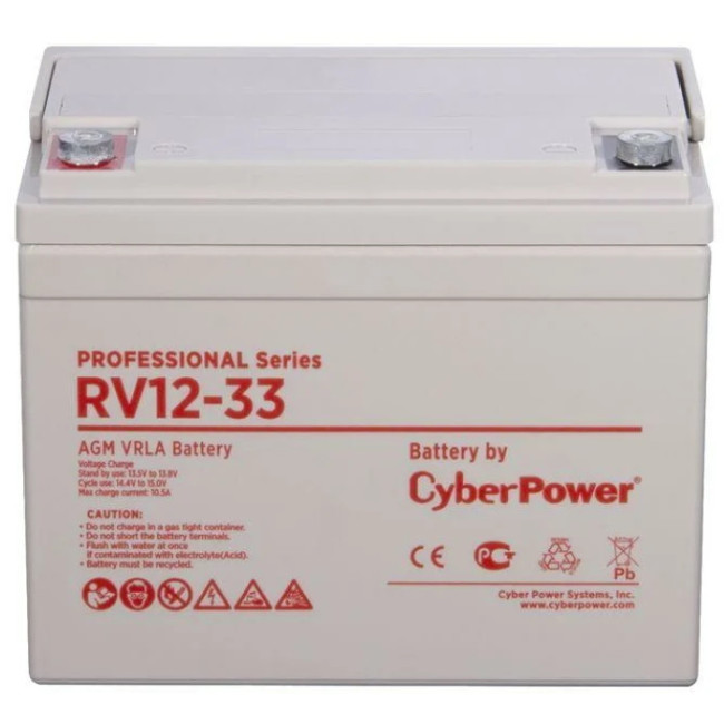 Аккумуляторная батарея PS CyberPower RV 12-33 / 12 В 33 Ач Батарея аккумуляторная для ИБП CyberPower Professional series RV 12-33 Аккумуляторная батарея PS CyberPower RV 12-33 / 12 В 33 Ач Батарея аккумуляторная для ИБП CyberPower Professional series RV 12-33