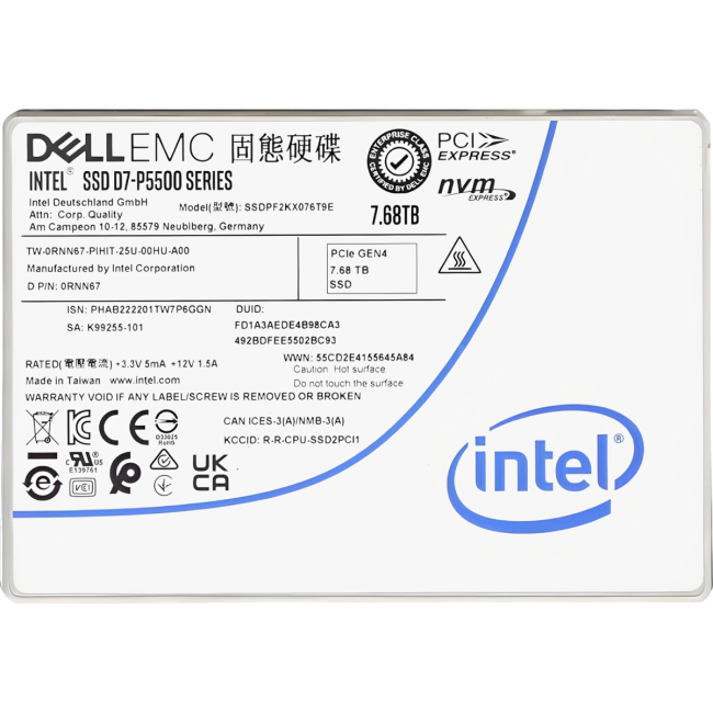 Твердотельный накопитель Intel D7-P5500 (SSDPF2KX076T9N1) Твердотельный накопитель Intel D7-P5500 (SSDPF2KX076T9N1)