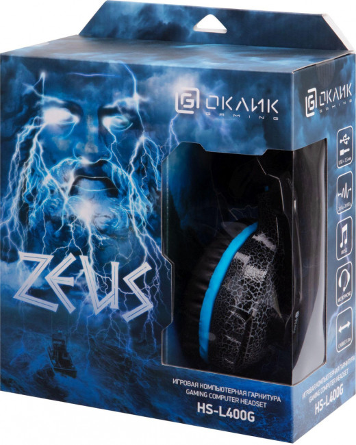Наушники с микрофоном Oklick HS-L400G ZEUS черный/синий 2.2м мониторные оголовье (359480) Oklick 359480