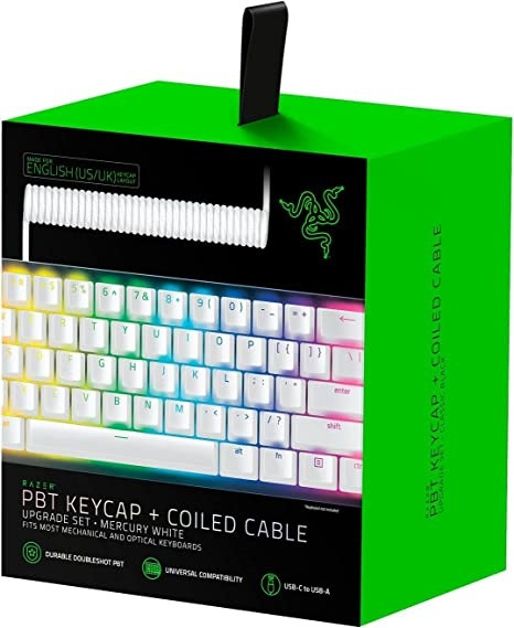 Колпачки и кабель клавиатуры Razer PBT Keycap + Coiled Cable Upgrade Set, Mercury White (US/UK) Razer RC21-01490900-R3M1
