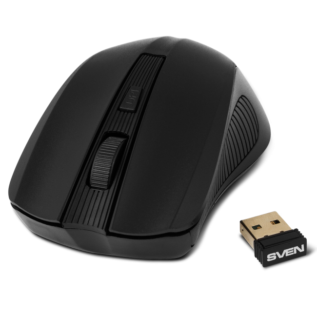Беспроводная мышь SVEN RX-400W чёрная (3+1кл. 600/1000/1400DPI, блист) Sven SV-014674