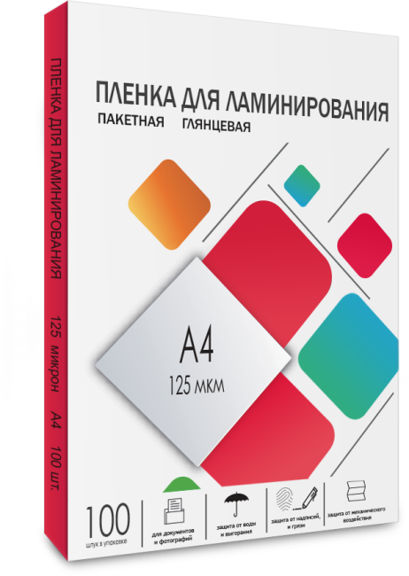 Пленка 216х303 (125 мик) 100 шт. Пленка для ламинирования A4, 216х303 (125 мкм) глянцевая 100шт, ГЕЛЕОС [LPA4-125]