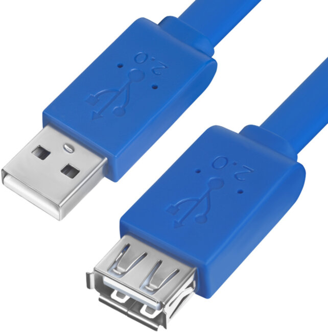 Greenconnect Удлинитель PROF 0.5m USB 2.0, AM/AF, плоский синий, морозостойкий, GCR-UEC2M2-BD-0.5m Greenconnect  USB 2.0 Type-AM - USB 2.0 Type-AF 0.5м
