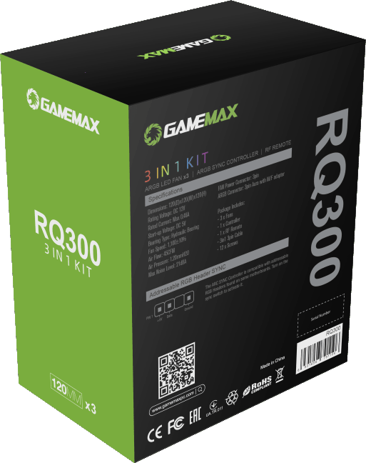 Комплект кулеров для корпуса ПК + контроллер вентиляторов Gamemax RQ300 Комплект кулеров для корпуса ПК + контроллер вентиляторов Gamemax RQ300