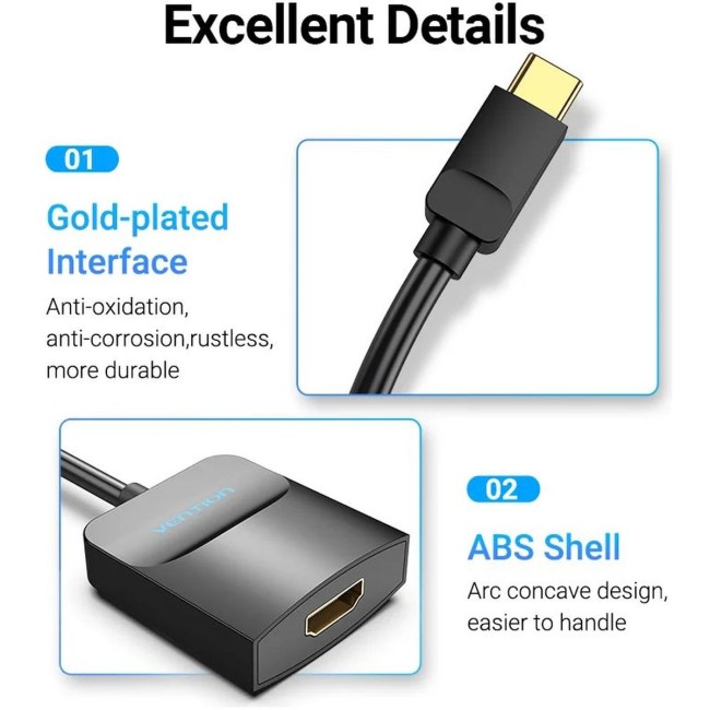Мультимедиа конвертер Vention USB Type C M/HDMI F, Черный Vention TDCBB