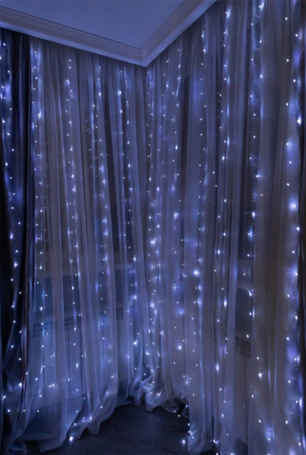 Гирлянда Гирлянда 450LED 220V, 8 режимов, 3х3 м, занавес, медь, холодный белый