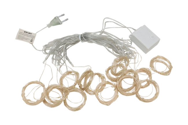 Гирлянда Гирлянда 450LED 220V, 8 режимов, 3х3 м, занавес, медь, холодный белый