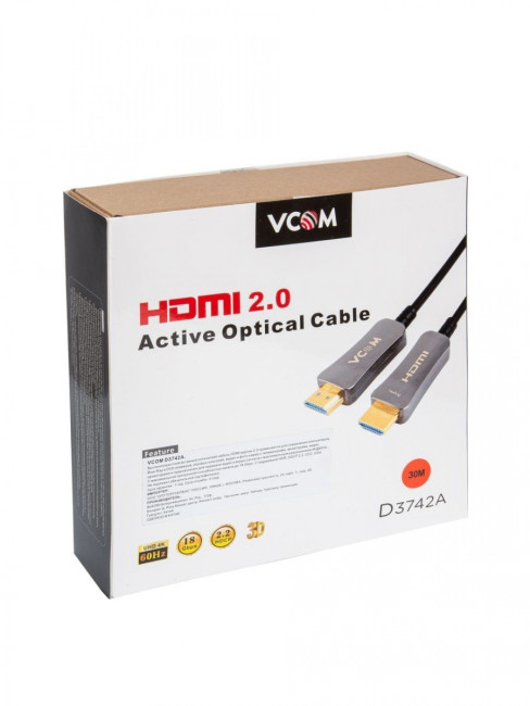 Активный оптический кабель HDMI 19M/M,ver. 2.0, 4K@60 Hz 30m VCOM <D3742A-30M> VCOM HDMI (m)- HDMI (m) 30м Активный оптический кабель HDMI 19M/M,ver. 2.0, 4K@60 Hz 30m VCOM <D3742A-30M> VCOM HDMI (m)- HDMI (m) 30м
