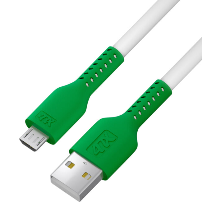 Кабель 1.0m MicroUSB, белый, зеленый ПВХ Кабель 4PH 1.0 м (4PH-R90067)