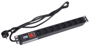 PDU 8 розеток C13 с LED выключателем,1U, шнур 2м вилка нем.стандарт ITK PH12-8C131 PDU 8 розеток C13 с LED выключателем,1U, шнур 2м вилка нем.стандарт ITK PH12-8C131