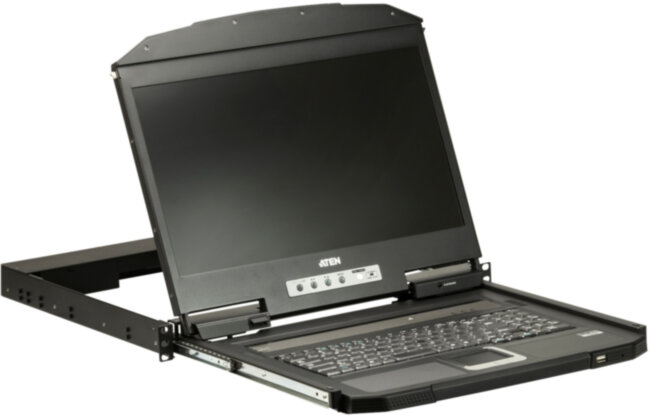 КВМ-консоль 1U укороченной глубины, Single Rail, с широкоэкранным ЖК-дисплеем и интерфейсами USB,HDMI,  18.5' с широкоэкранным ЖК дисплеем Full HD, 1920x1080, поддержка внешней консоли 1920x1200 при 60Hz ATEN CL3700NW