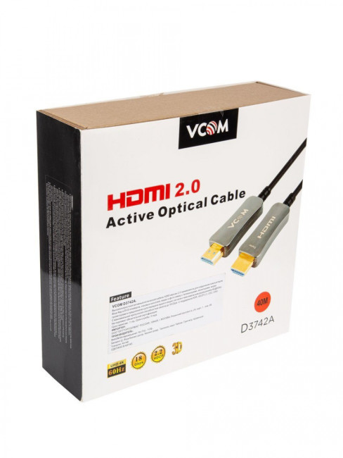 Активный оптический кабель HDMI 19M/M,ver. 2.0, 4K@60 Hz 40m VCOM <D3742A-40M> VCOM HDMI (m)- HDMI (m) 40м Активный оптический кабель HDMI 19M/M,ver. 2.0, 4K@60 Hz 40m VCOM <D3742A-40M> VCOM HDMI (m)- HDMI (m) 40м