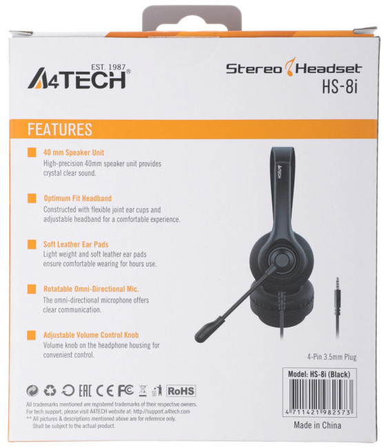 Наушники с микрофоном A4Tech HS-8I Наушники с микрофоном A4Tech HS-8I