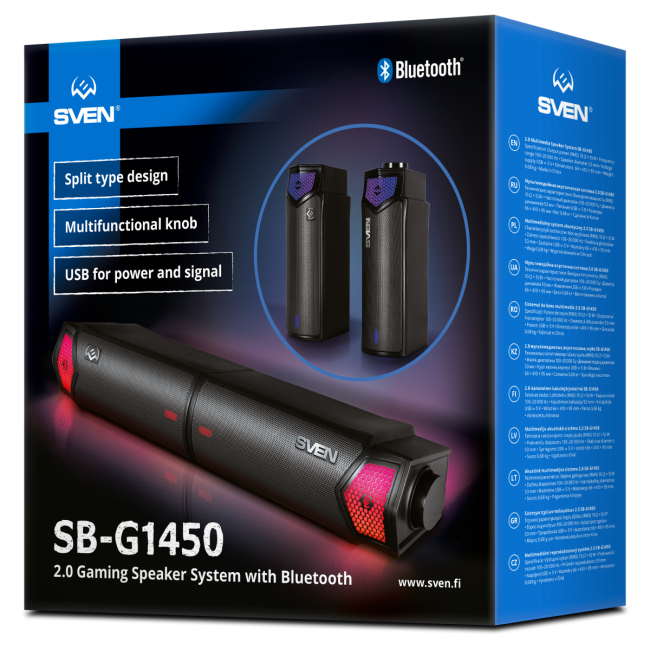 Саундбар мини SVEN SB-G1450, черный (10 Вт, питание USB, Bluetooth, подсветка) Sven SB-G1450 (SV-022488)