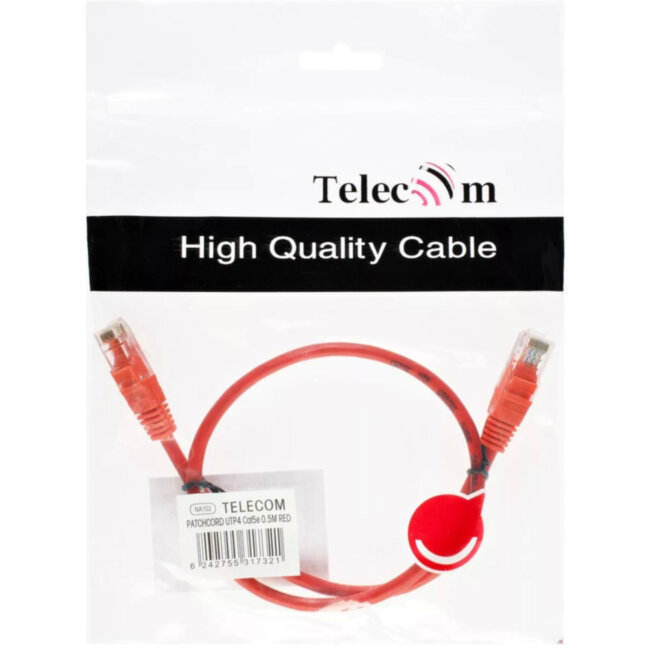 Патчкорд литой "Telecom" UTP кат.5е 0,5м красный VCOM NA102-R-0.5M Патчкорд литой "Telecom" UTP кат.5е 0,5м красный VCOM NA102-R-0.5M