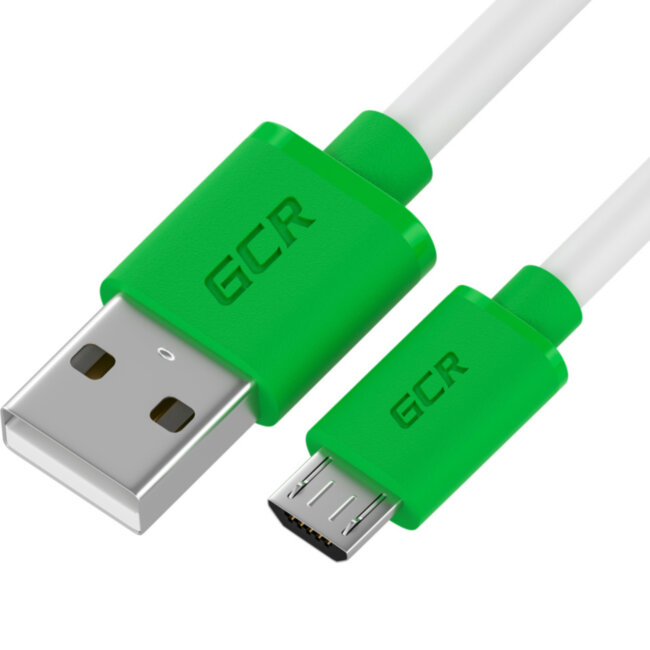 GCR QC Кабель 0.3m MicroUSB, быстрая зарядка, белый TPE, зеленые коннекторы, 28/22 AWG, GCR-53281 Greenconnect GCR-53281