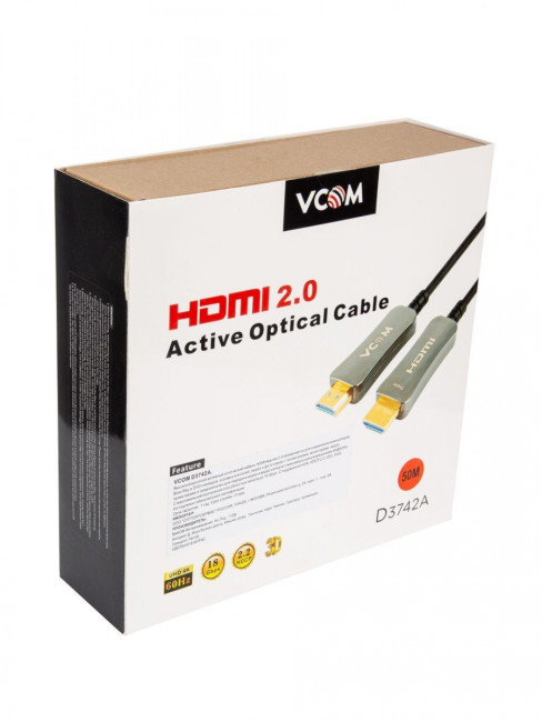 Активный оптический кабель HDMI 19M/M,ver. 2.0, 4K@60 Hz 50m VCOM <D3742A-50M> VCOM HDMI (m)- HDMI (m) 50м Активный оптический кабель HDMI 19M/M,ver. 2.0, 4K@60 Hz 50m VCOM <D3742A-50M> VCOM HDMI (m)- HDMI (m) 50м