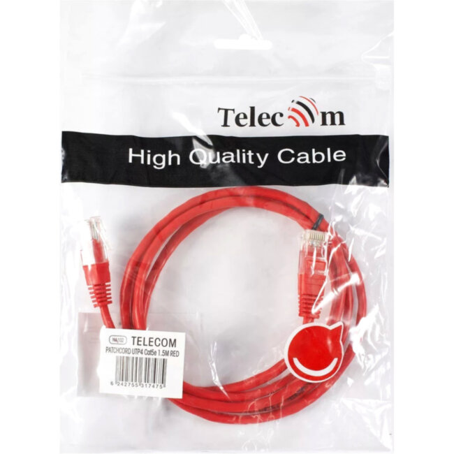 Патчкорд литой "Telecom" UTP кат.5е 1,5м красный VCOM NA102-R-1.5M