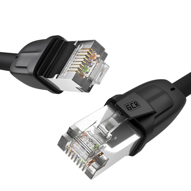 GCR Патч-корд PROF кат.8 ethernet  0.5m F/FTP,  RJ45, CU, 26 AWG, литой, прямой, черный, экранированные коннекторы, GCR-52346 Greenconnect RJ45(m) - RJ45(m) Cat. 8 F/FTP LSZH 0.5м