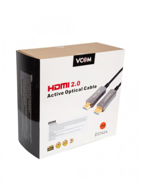 Активный оптический кабель HDMI 19M/M,ver. 2.0, 4K@60 Hz 80m VCOM <D3742A-80M> VCOM HDMI (m)- HDMI (m) 80м Активный оптический кабель HDMI 19M/M,ver. 2.0, 4K@60 Hz 80m VCOM <D3742A-80M> VCOM HDMI (m)- HDMI (m) 80м