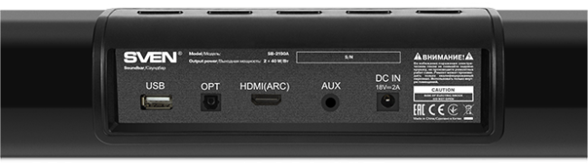 Саундбар SVEN SB-2150A, черный (180 Вт,USB,HDMI,ПДУ,Optical, Bluetooth,дисплей, беспроводной сабвуфер) Sven SB-2150A Саундбар SVEN SB-2150A, черный (180 Вт,USB,HDMI,ПДУ,Optical, Bluetooth,дисплей, беспроводной сабвуфер) Sven SB-2150A