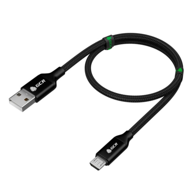 GCR QC Кабель 1.0m MicroUSB, быстрая зарядка, черный нейлон, AL корпус черный, черный ПВХ, 28/24 AWG, GCR-52475 Кабель Greenconnect 1 м (GCR-52475)