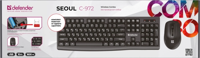 Defender Беспроводной набор Seoul C-972 RU,черн,2.4G,104 кн/4D,1600dpi Defender Seoul C-972 RU