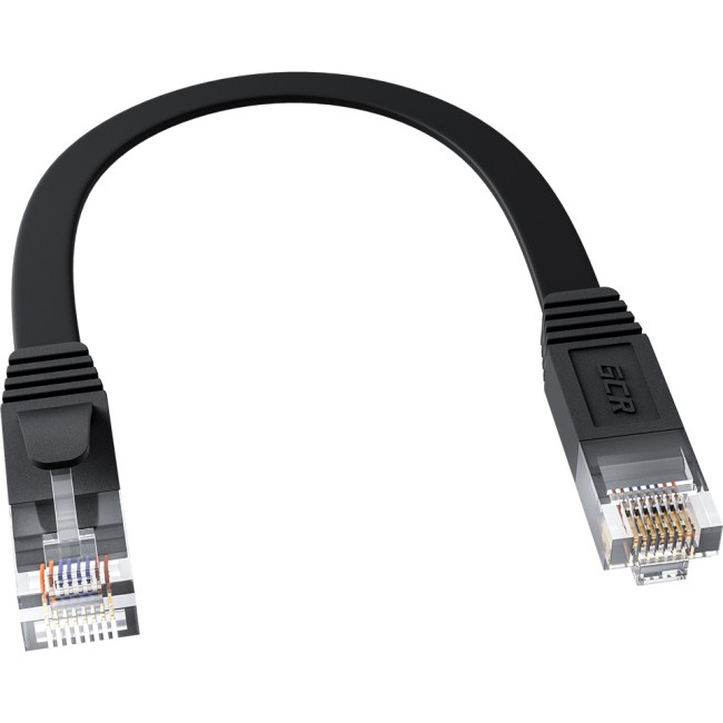 GCR Патч-корд 0.5m PROF плоский прямой кат.7 ethernet, медь, черный, RJ45, T568B Greenconnect GCR-53174 кат.7, 0.5 м