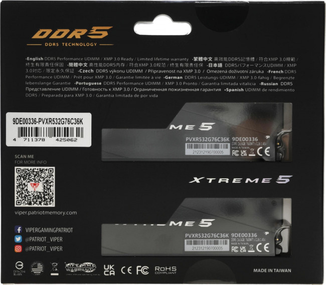 Память DDR5 2x16Gb 7600MHz Patriot PVXR532G76C36K Память DDR5 2x16Gb 7600MHz Patriot PVXR532G76C36K