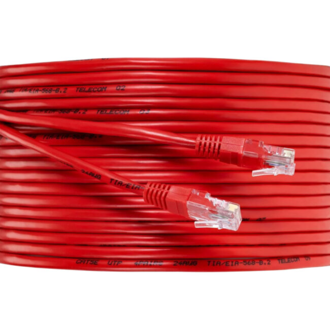 Патчкорд литой "Telecom" UTP кат.5е 15,0м красный VCOM NA102-R-15M