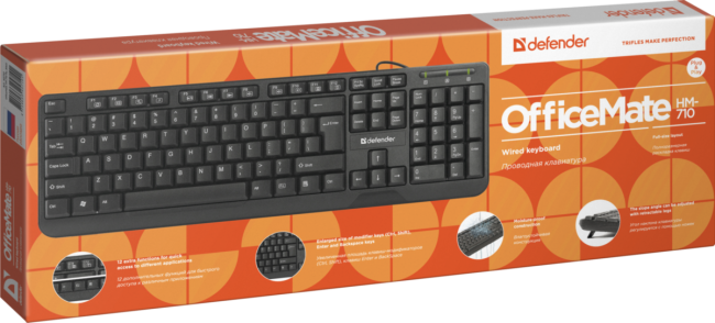 Defender Проводная клавиатура OfficeMate HM-710 RU,черный,полноразмерная USB Defender OfficeMate HM-710