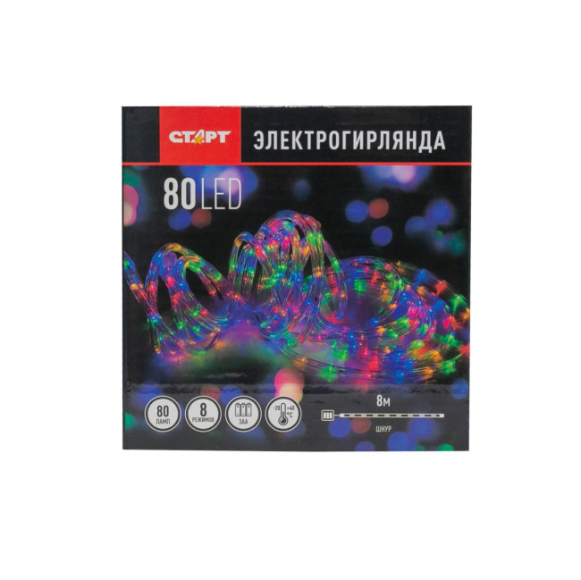 Гирлянда Гирлянда 80LED RGB 3АА, 8 режимов, 8 м, шнур, разноцветная Гирлянда Гирлянда 80LED RGB 3АА, 8 режимов, 8 м, шнур, разноцветная