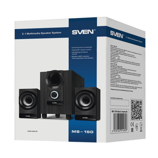 SVEN MS-150, чёрный, акустическая система 2.1, мощность(RMS): 8 Вт+2x3.5 Вт SVEN MS-150
