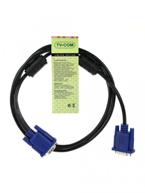 Кабель соединительный SVGA (15M/M) 1,8m 2 фильтра TV-COM <QCG120H-1.8M> VCOM VGA (m) - VGA (m) 1.8м