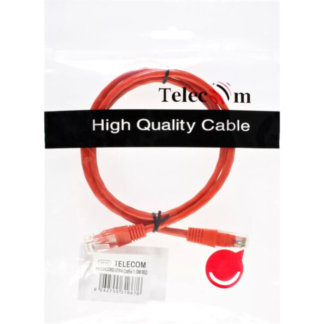 Патчкорд литой "Telecom" UTP кат.5е 1,0м красный VCOM NA102-R-1M Патчкорд литой "Telecom" UTP кат.5е 1,0м красный VCOM NA102-R-1M