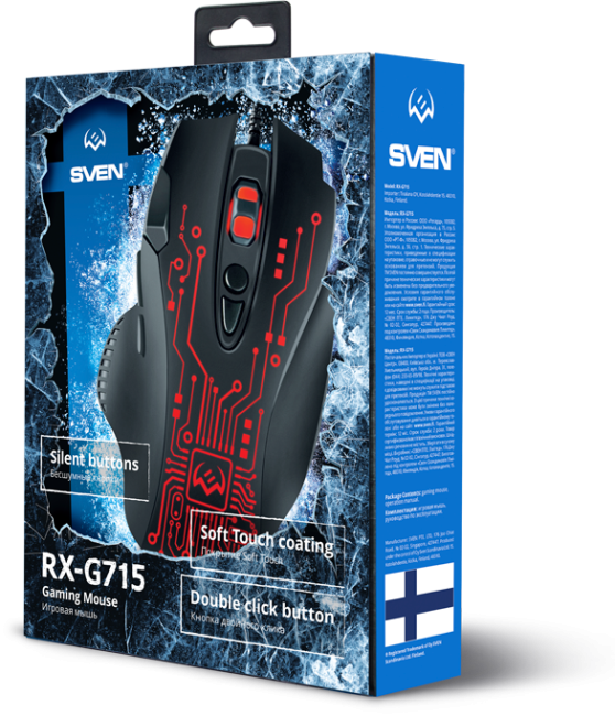 Игровая мышь SVEN RX-G715 (7+1кл., бесш. кл., 1200-3200 DPI, SoftTouch, подсветка, игров. упак) Sven RX-G715